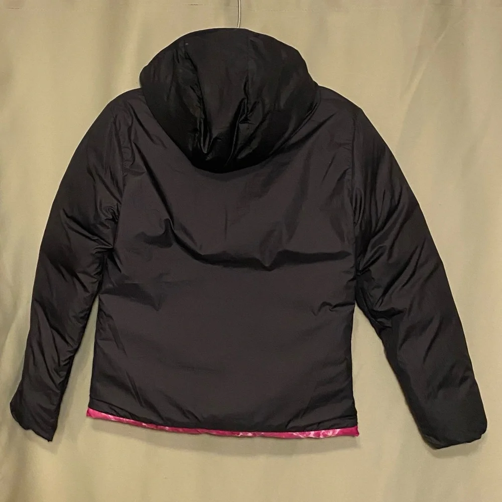 The North Face Winter Outdoor Printed Hooded Puffer 600 Fuchsia Pink Splash L